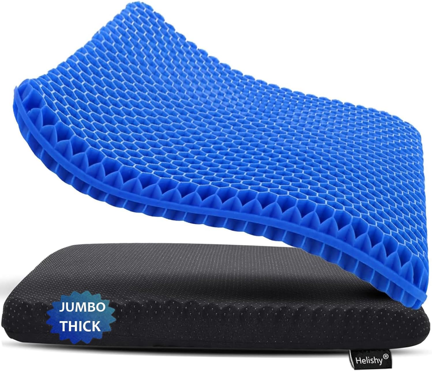 Gel Seat Cushion, Jumbo&Thick Gel Cushion Chair Pads with Non-Slip Cover for Home Office Car Seat Wheelchair, Soft Breathable Honeycomb Seat Pads for Relieve Hip Pain, Blue 20x20x1.9inch