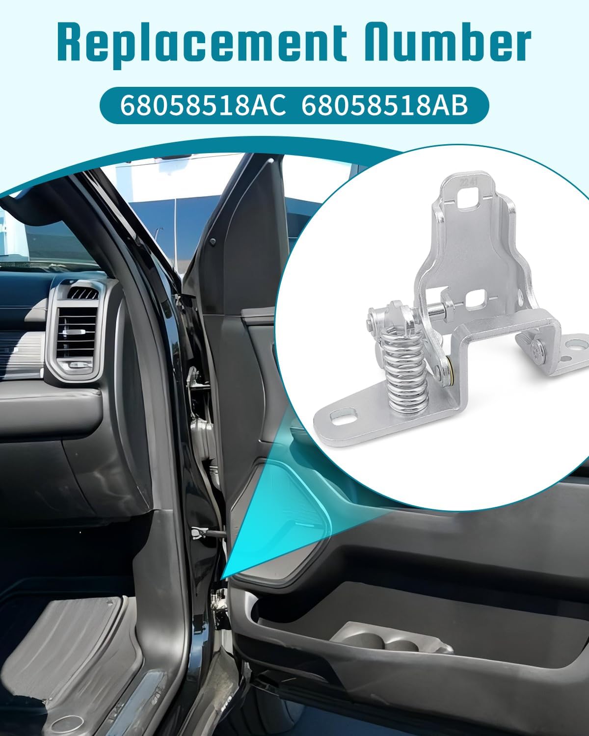 Front Lower Door Hinge RH Passenger Side Fit for Dodge Ram 1500 2009-2018 1500 Classic 2019-2024 2500 3500 2010-2024, Lower Door Hinge, Replacement 68058518AC 68058518AB
