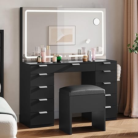 DWVO 46'' Wooden Dressing Table for Bedroom (Deep Black)