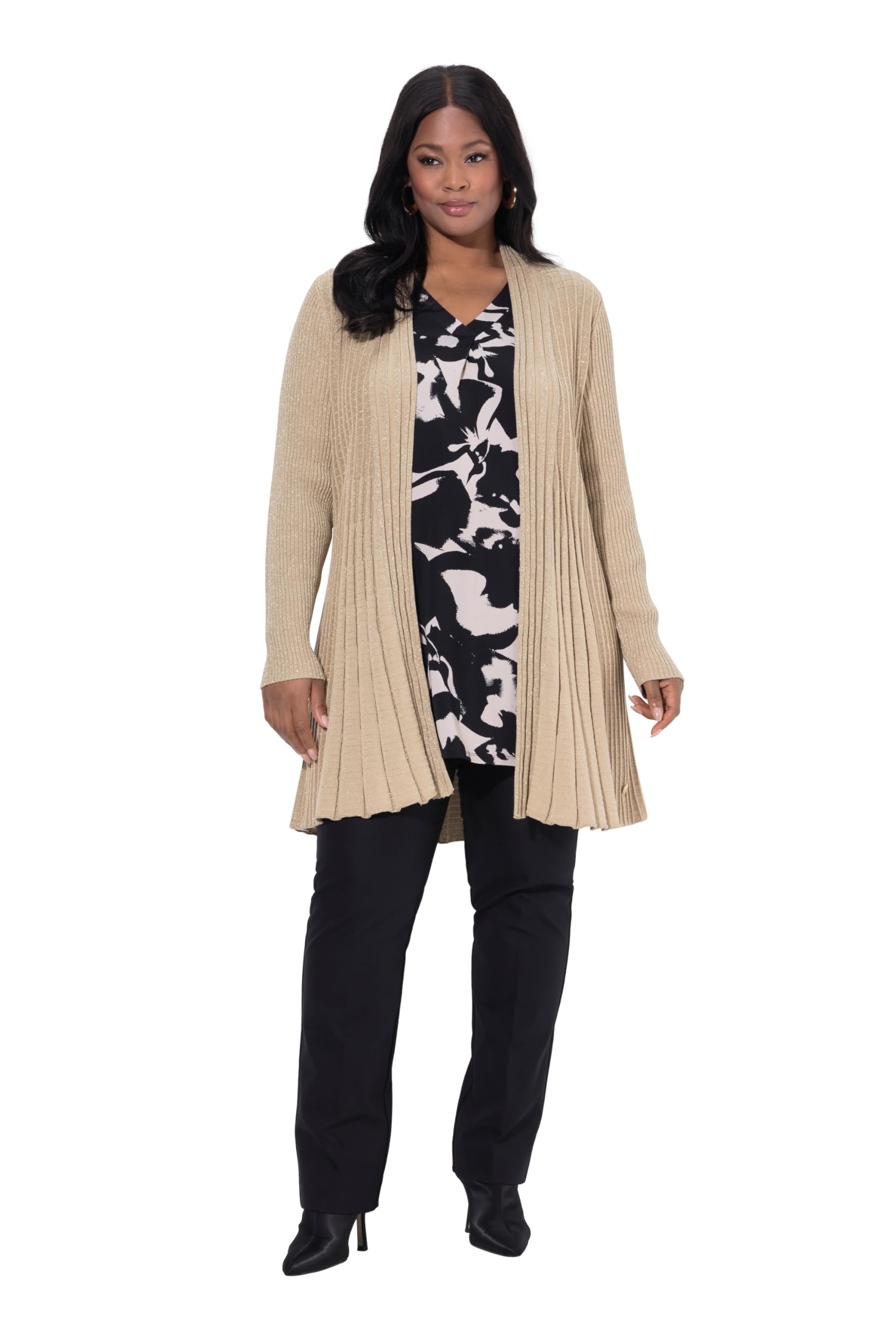 Ulla Popken Damen große Größen Übergrößen Plus Size Strickjacke, Metallic-Effekt, Schalkragen, Langarm 842037