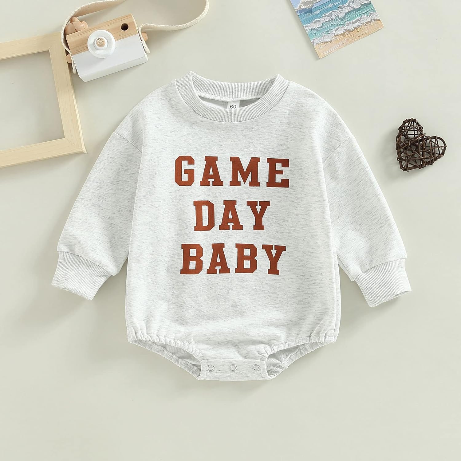 Chloefairy Baby Girl Boy Football Outfit Game Day Football Sweatshirt Romper Oversized Bodysuit Fall Winter Clothes - Image 2