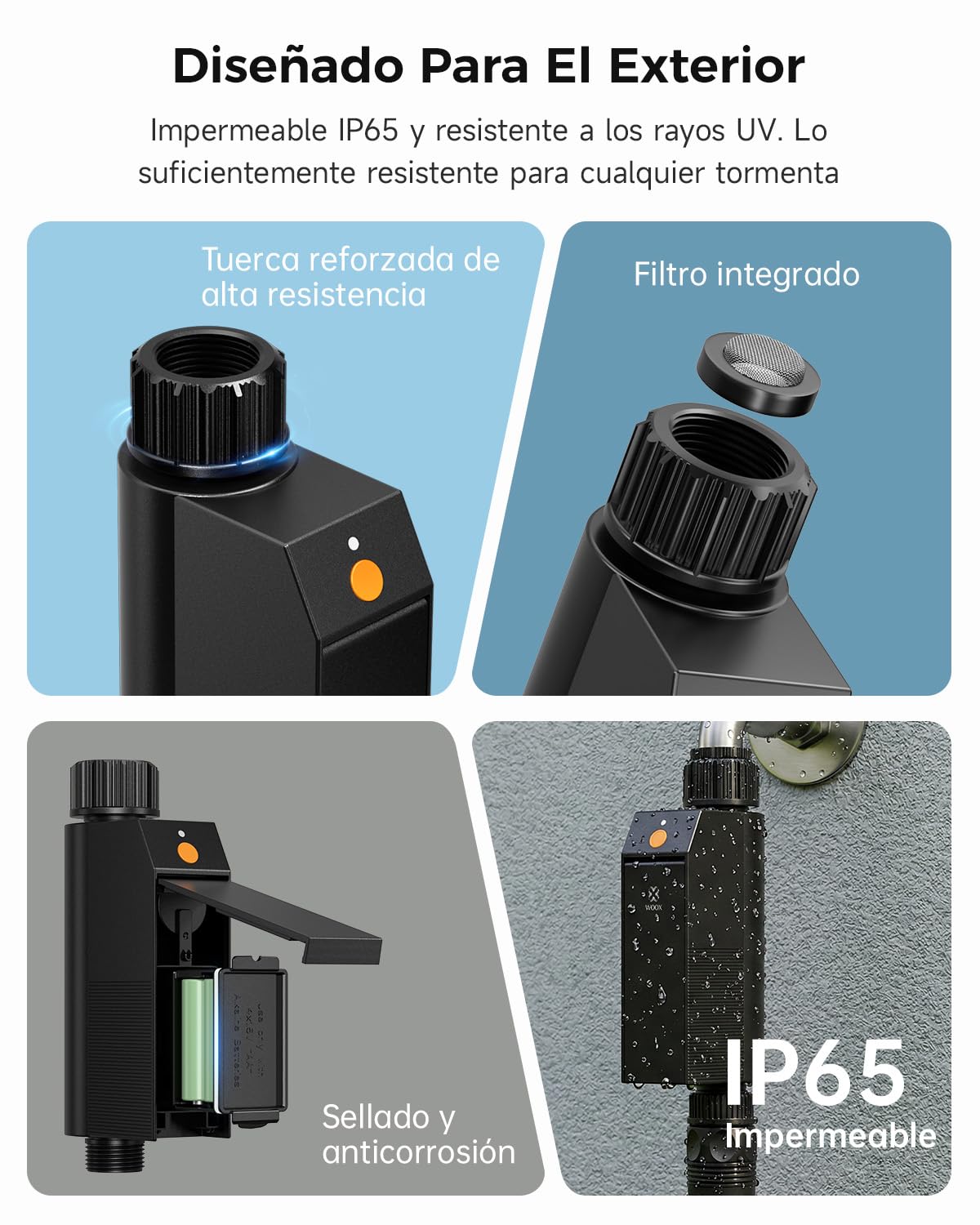 WOOX Programador de Riego WiFi Inteligente, Sin Hub Requerido 2,4GHz Controlador de Riego, App/Control por Voz, IP65 Impermeable Temporizador de Riego Automático con Retraso por Lluvia & Riego Manual