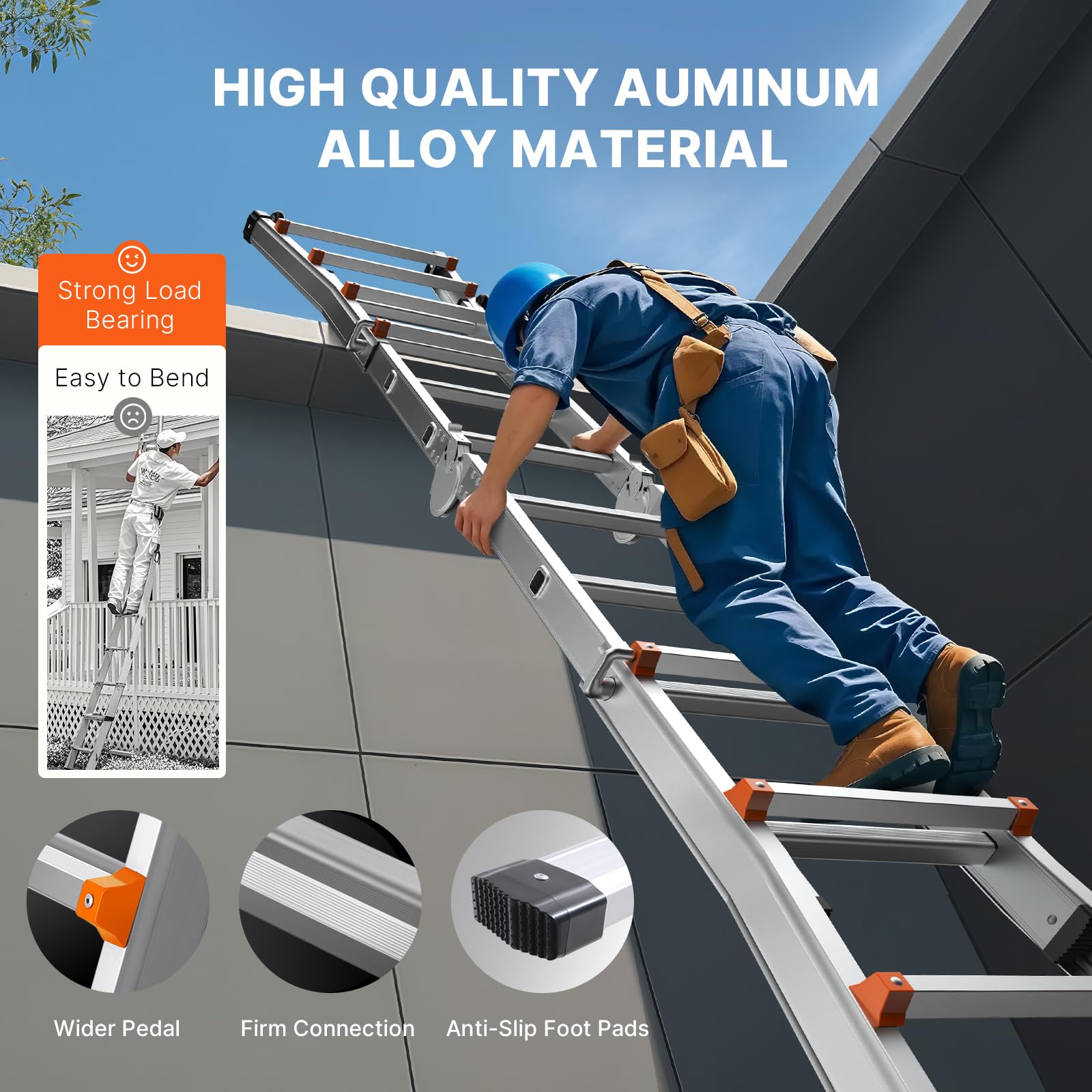 VEVOR Scala Telescopica con Telaio ad A 6230 mm Scala Estensibile Compatta in Alluminio, Scala Pieghevole Portatile Multifunzione per Camper, Scala Telescopica per Compiti, Capacità di Carico 149,7 kg