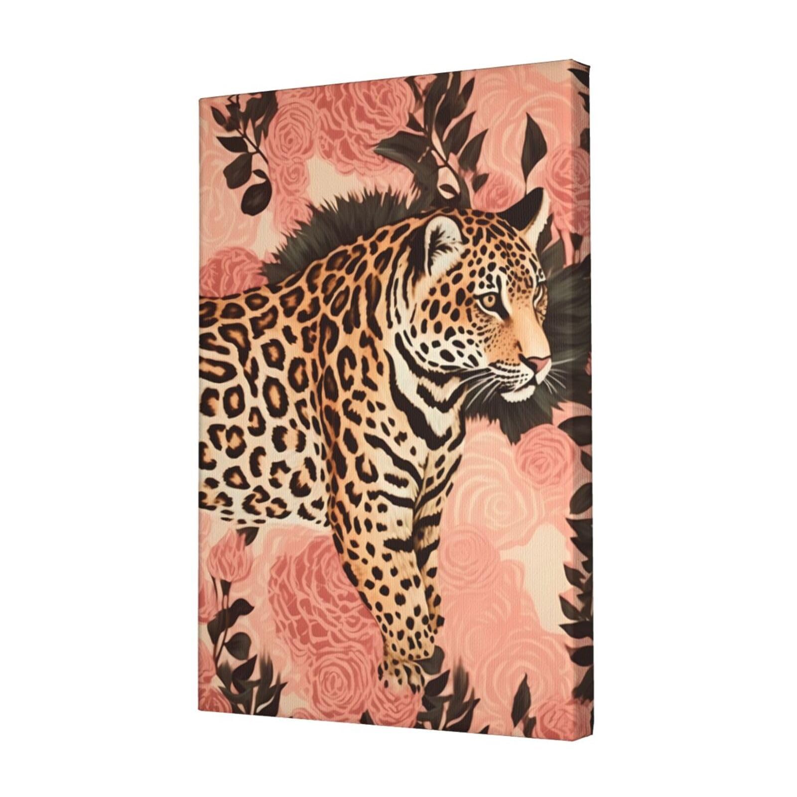 FodPand Striped Leopard Canvas Wall Art for Living Room Wall Decor 12"x18" Modern Artwork Painting Pictures Hanging Canvas Prints Aesthetic Wall Art for Bedroom Bathroom Office Wallart Decor