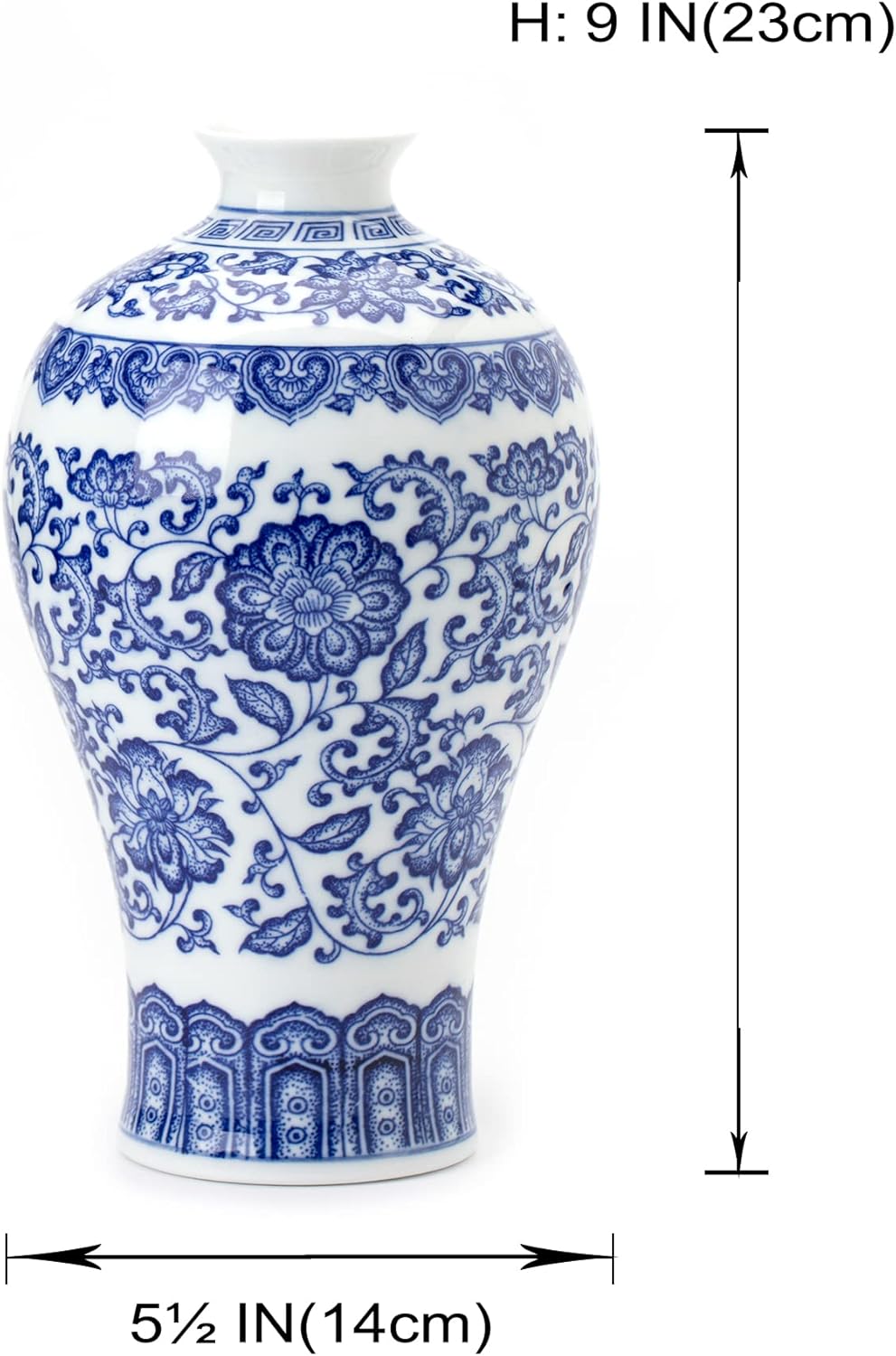 Blue and White Chinoiserie Ginger Jar Vase for Home Decor, Porcelain, 9" H