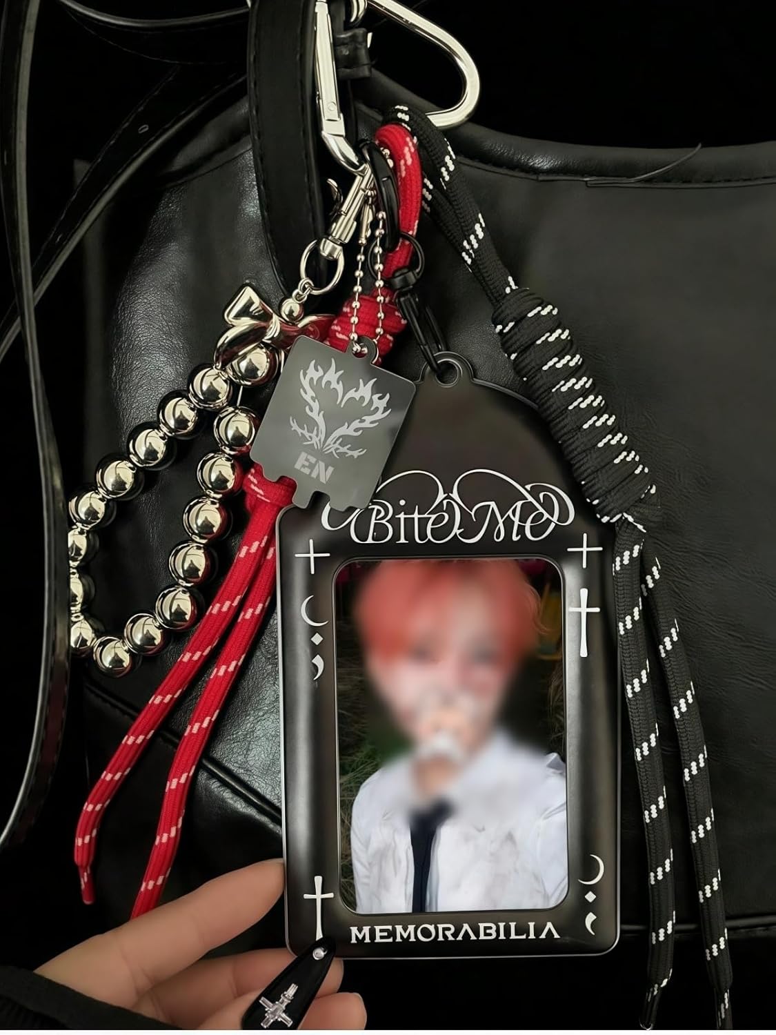 Kpop Photocard Holder Keychain Black Personalized K pop Photo Card Holder ID Badge Holder for Girl Bag Charm Photocard Sleeves Kpop Merch (Bite me（Style A）)
