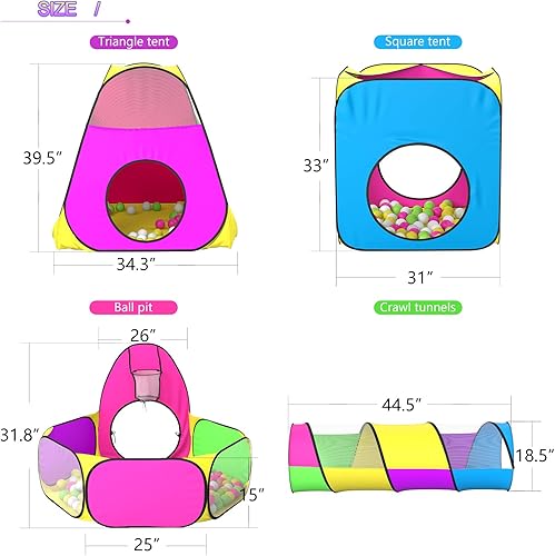 Miniatura 6 de Tienda de campaña infantil para niños con 1 bola de bebé 2 túneles de arrastre de bebé 2 tiendas emergentes juguetes de casa de juegos para niños y