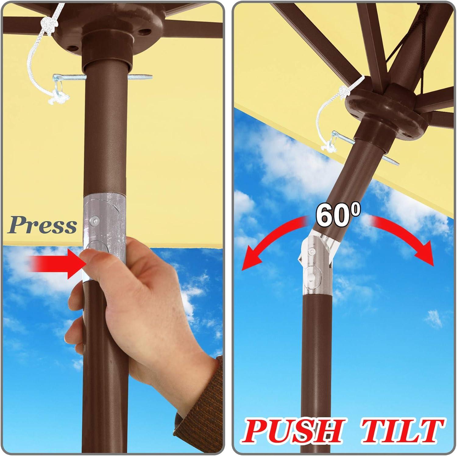 Strong Camel 10ft Solar Powered LED Lighted Patio Umbrella Outdoor Outdoor Market Table Sunshade w/Tilt Adjustment (Beige)