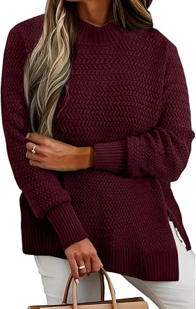 Eytino Womens Plus Size Sweater Long Sleeve Crewneck Knit Side Slit 2025 Fall Fashion Pullover Tops1X-5X