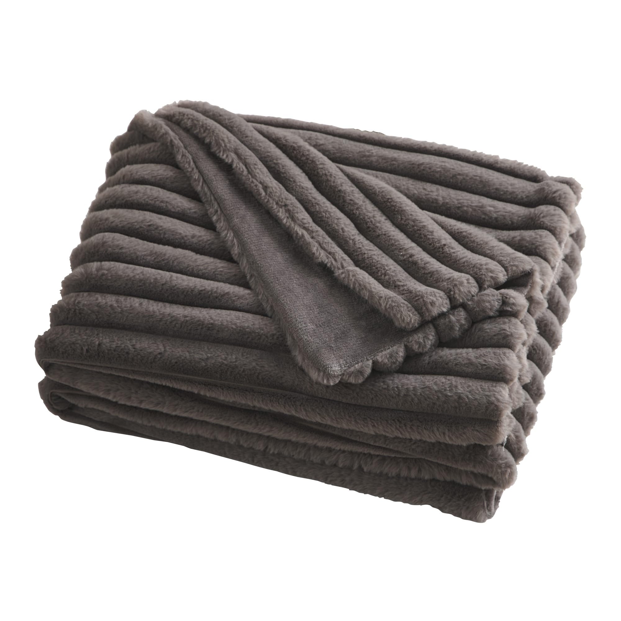 Appletree Charcoal Faux Fur Throw – Grey, 180X130cm – Soft Plush Blanket For Sofa Or Bed – Luxury Rabbit Fur Imitation – Reversible & Filled – Matching Cushion Available