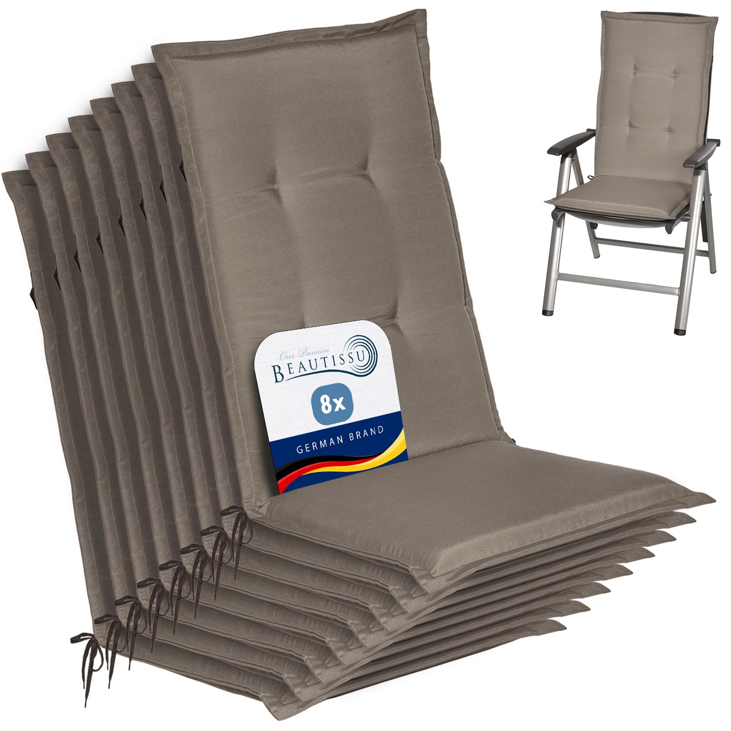 Beautissu Highback Outdoor Chair Cushions Set of 8 for Garden Chairs Seat