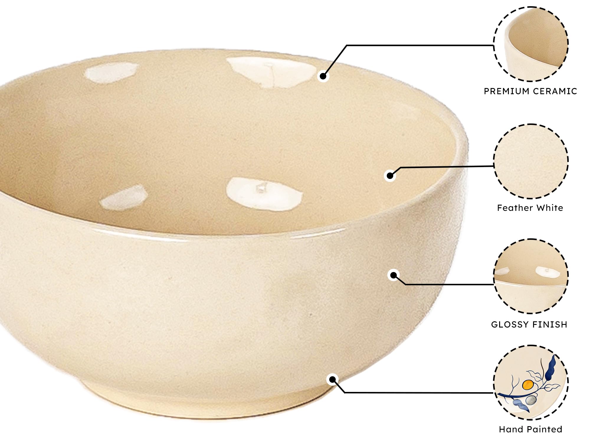 Bodhi House Ceramic Bowl Set - 4 Piece, Feather White -6