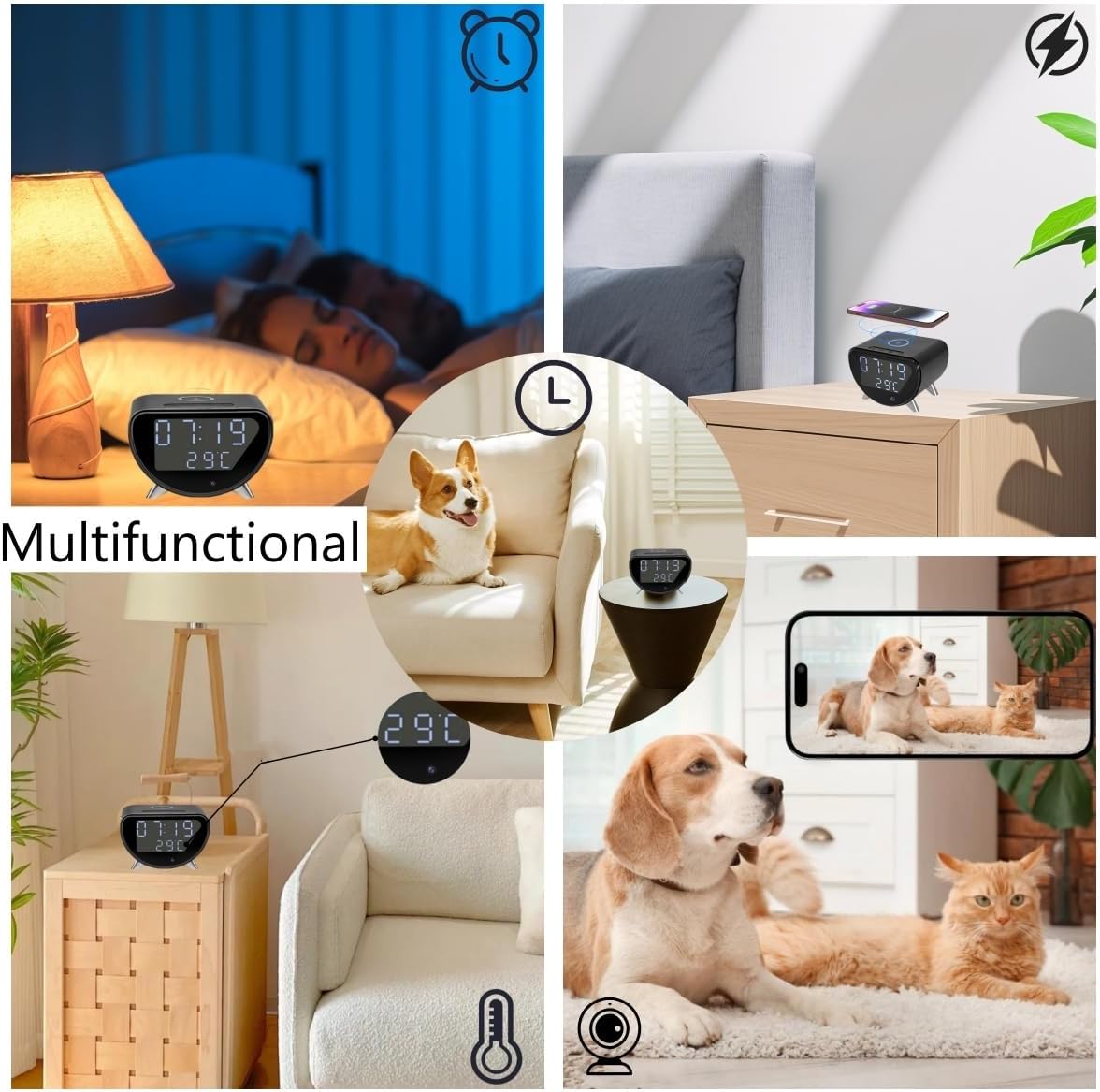 Mini Camera 4K Clock Cam, Support Wireless Charge Motion Zone Detection Cam Clock for Home & Office Use(No Audio)