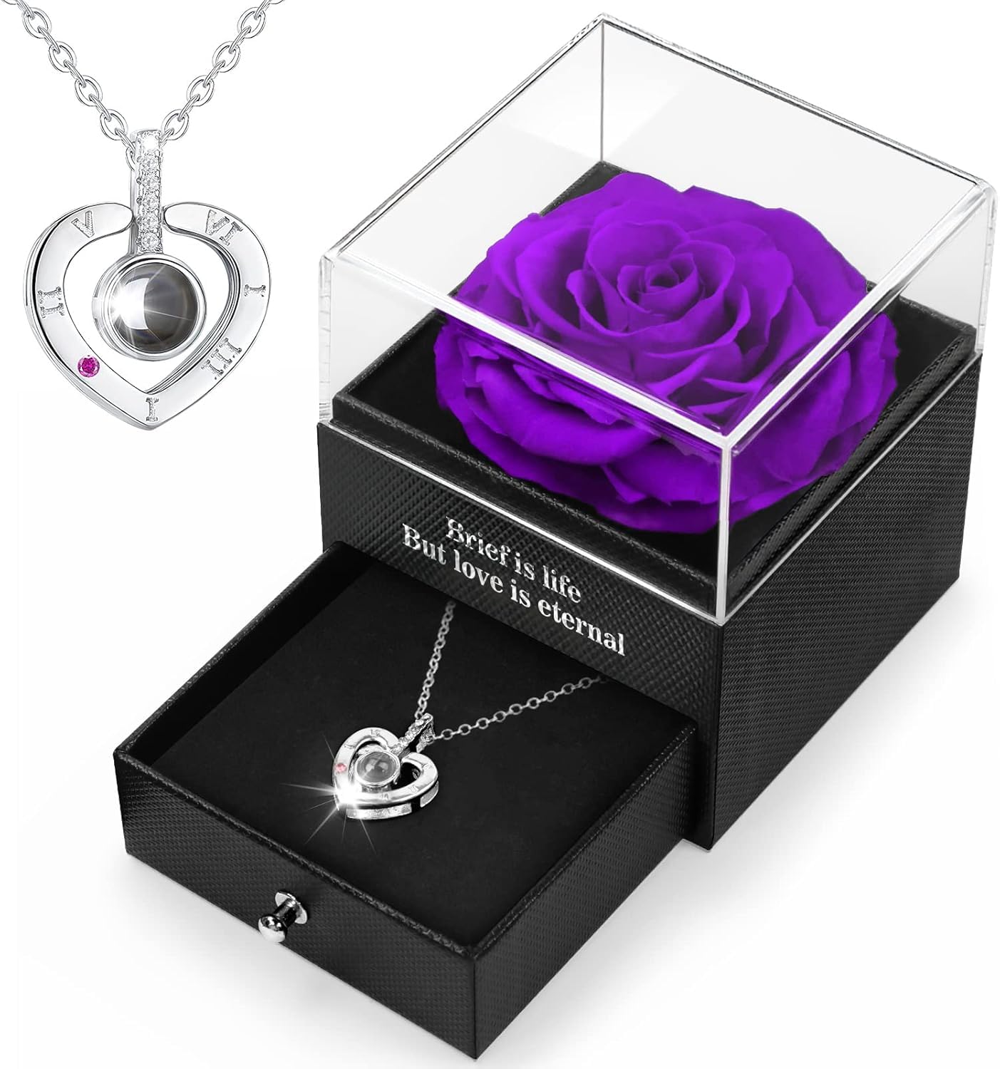 Adaz Women's Silver+Purple Preserved Real Rose, Handmade Eternal Rose For Gifts For Her Girlfriend Wife Mother Present For Birthday, Valentine's Day, Anniversary, Mother's Day, Christmas