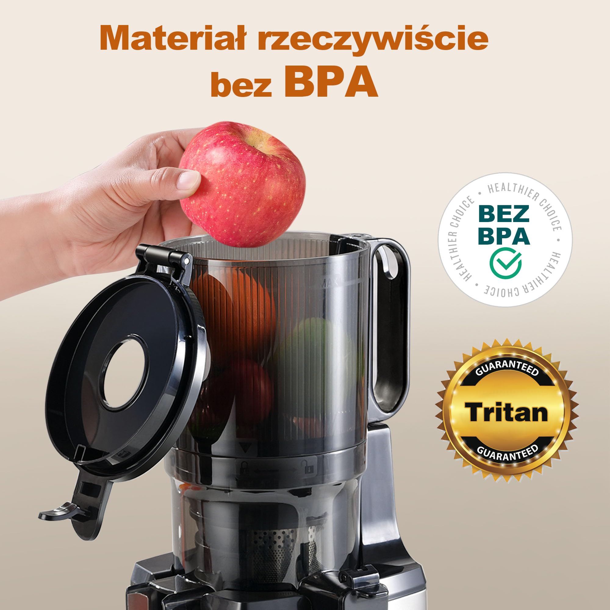 Maszyna do Wyciskania Soków na Zimno Fretta, Wyciskarka Wolnoobrotowa, Duży Otwór Załadunkowy 5,3'', Łatwa w Czyszczeniu, Automatyczne Podawanie, Sokowirówka, Cold Press Juicer