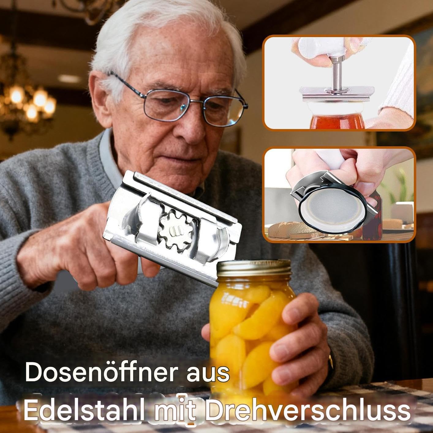 Deckelöffner für Gläser Edelstahl Verstellbarer Dosenöffner