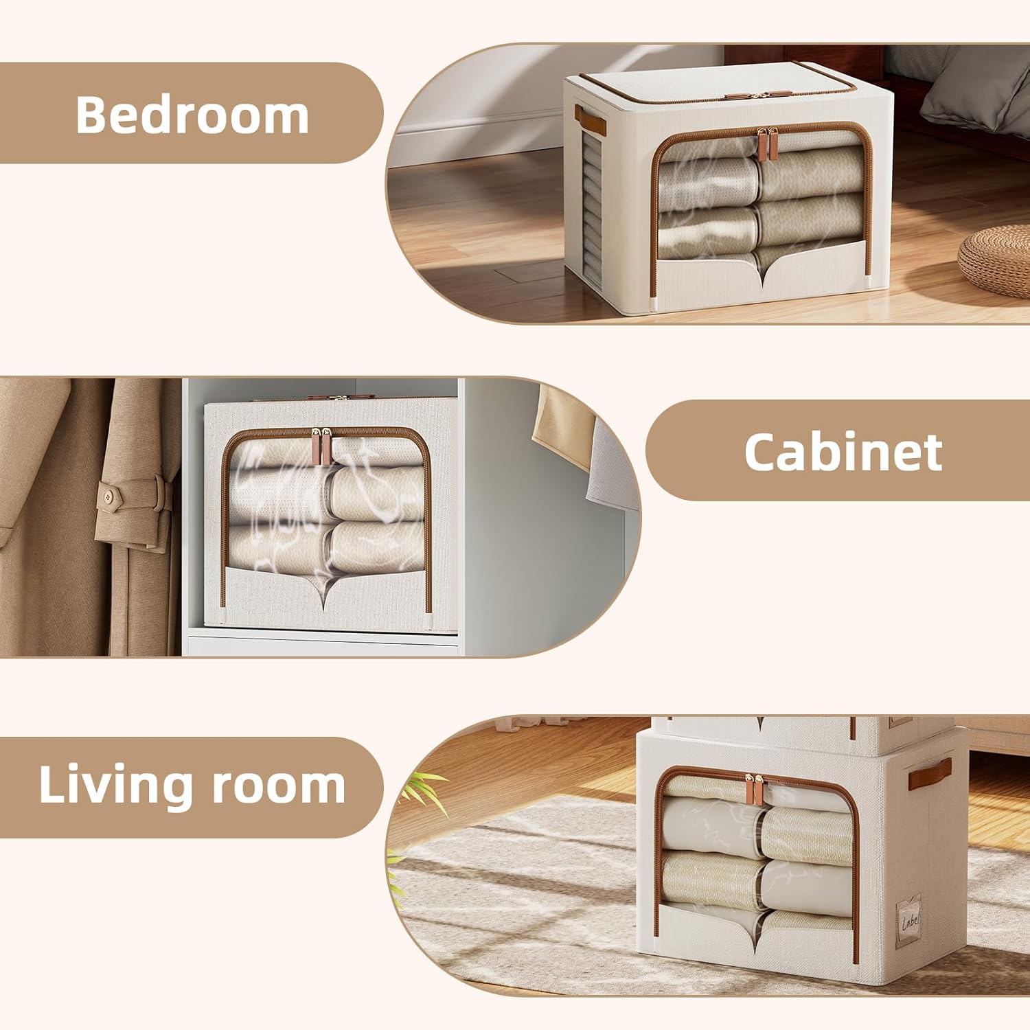 FHSQX 6 Pack Clothes Storage Bins - Foldable Storage Bins for Clothes Fabric Storage Box with Metal Frame (Cream White, 16.5x12.2x12.2 inch)