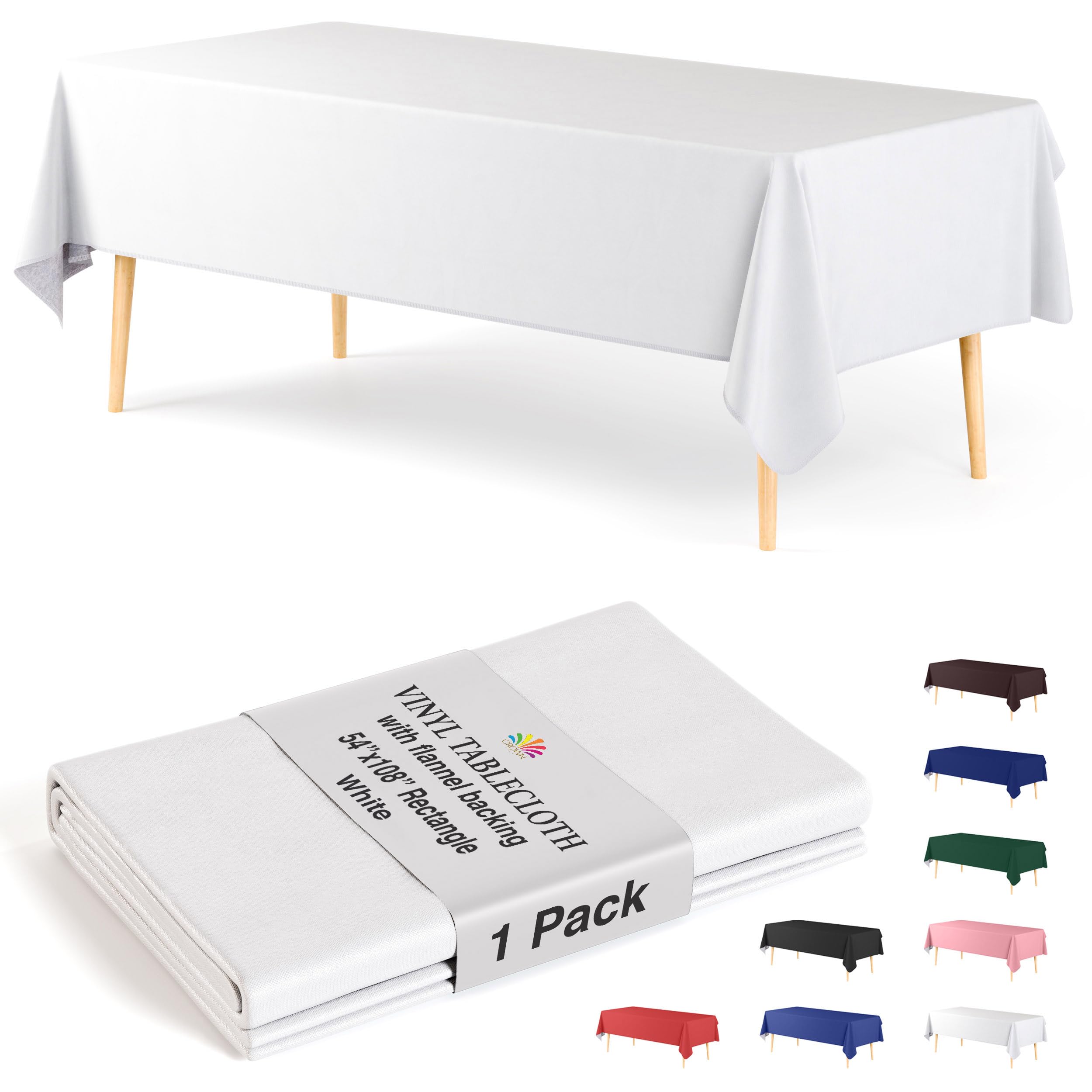Exquisite Mantel de Vinilo Blanco – 137 x 274 cm – Pack de 1, Mantel Rectangular con Parte Posterior de Franela, plástico, Reutilizable e Impermeable