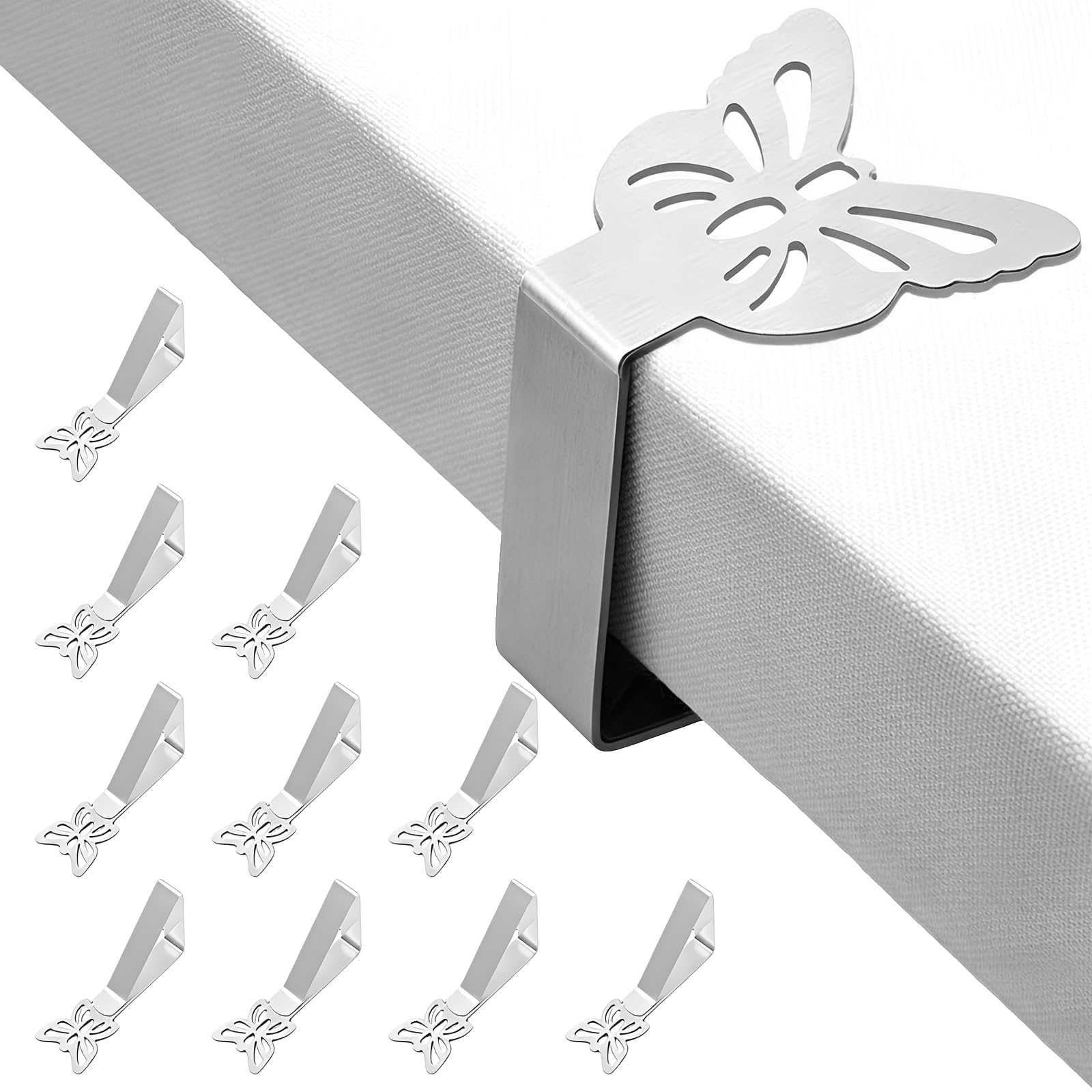 10 Pinzas Sujeta Manteles de Mesa en Acero Inoxidable, Clips para Manteles con Diseño de Mariposa, Sujeta Manteles Exterior e Interior Ideal para Jardín, Picnic, Bodas y Fiestas