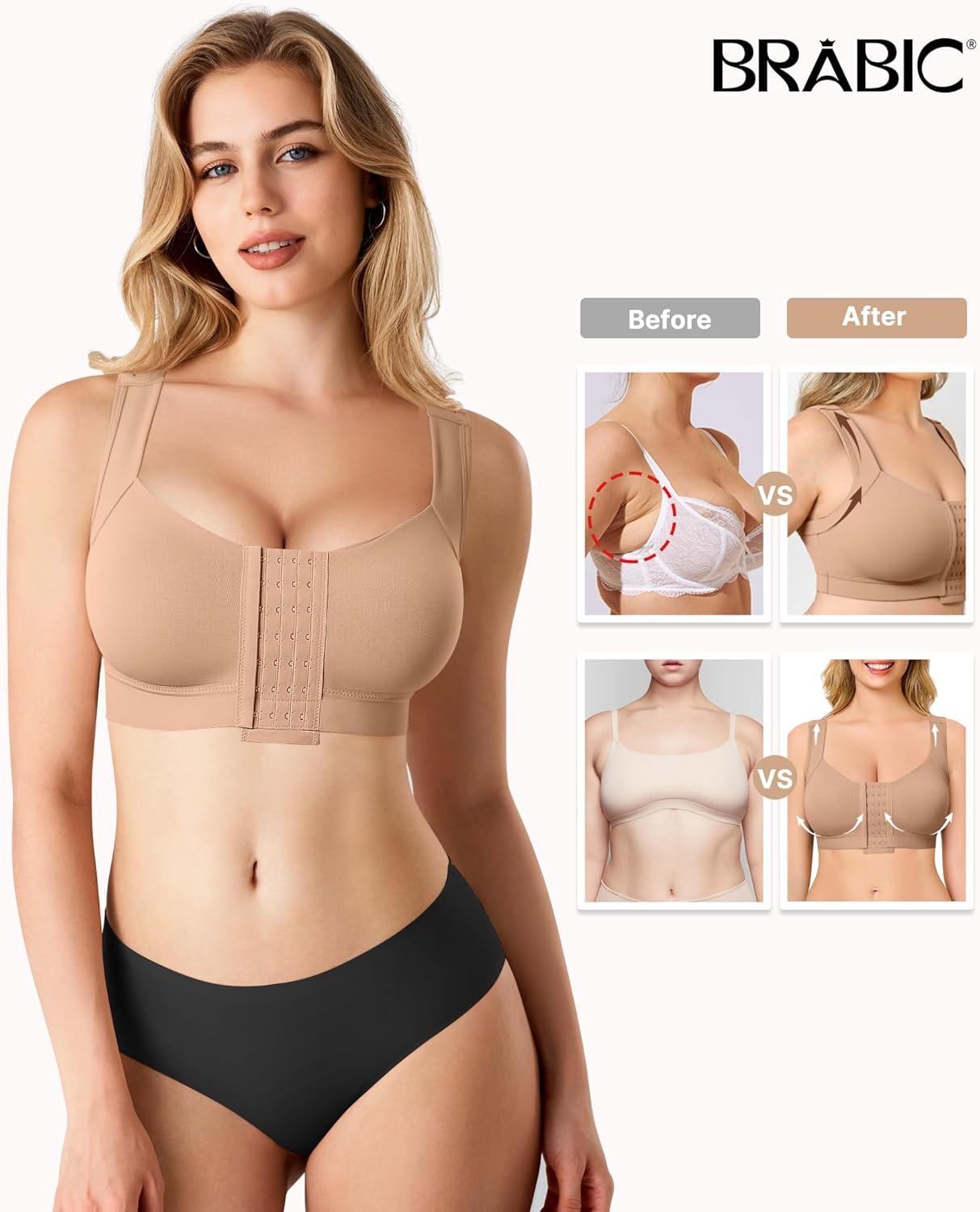 BRABIC Front Closure Post Surgery Compression Bras for Women Mastectomy Bra with Adjustable Straps Wirefree Bra - Image 4