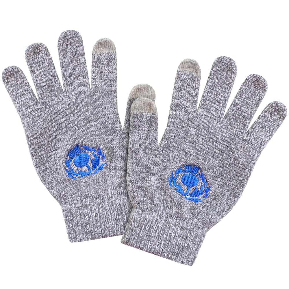 Teddyt's Men's Grey Scottish Thistle Thermal Touchscreen Gloves