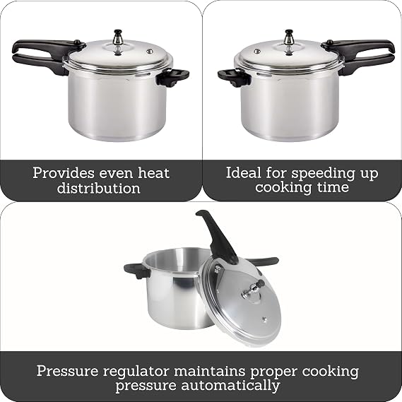 Mirro 92160A Polished Aluminum 10-PSI Pressure Cooker Cookware, 6-Quart, Silver -