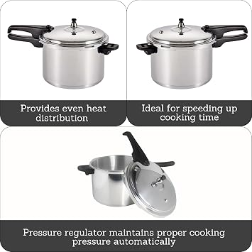 Mirro 92160A Polished Aluminum 10-PSI Pressure Cooker Cookware, 6-Quart, Silver -