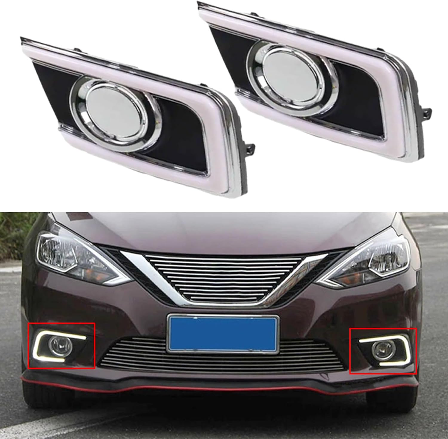 Riloer White LED DRL Front Bumper Driving Fog Light White, Compatible with Nissan 2016-2019 Sentra Sylphy, Front Daytime Running Light