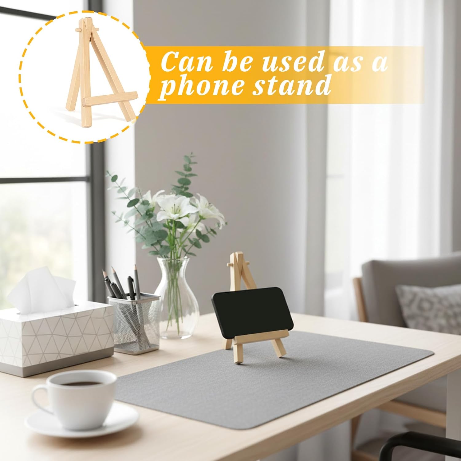 60 Pack 5 Inch Mini Wood Display Easel Artist Small Wooden Easel Stand Natural Wooden Mini Easels A-Shaped Small Wood Easels for Card Artist Photos Tabletop Phone Wedding