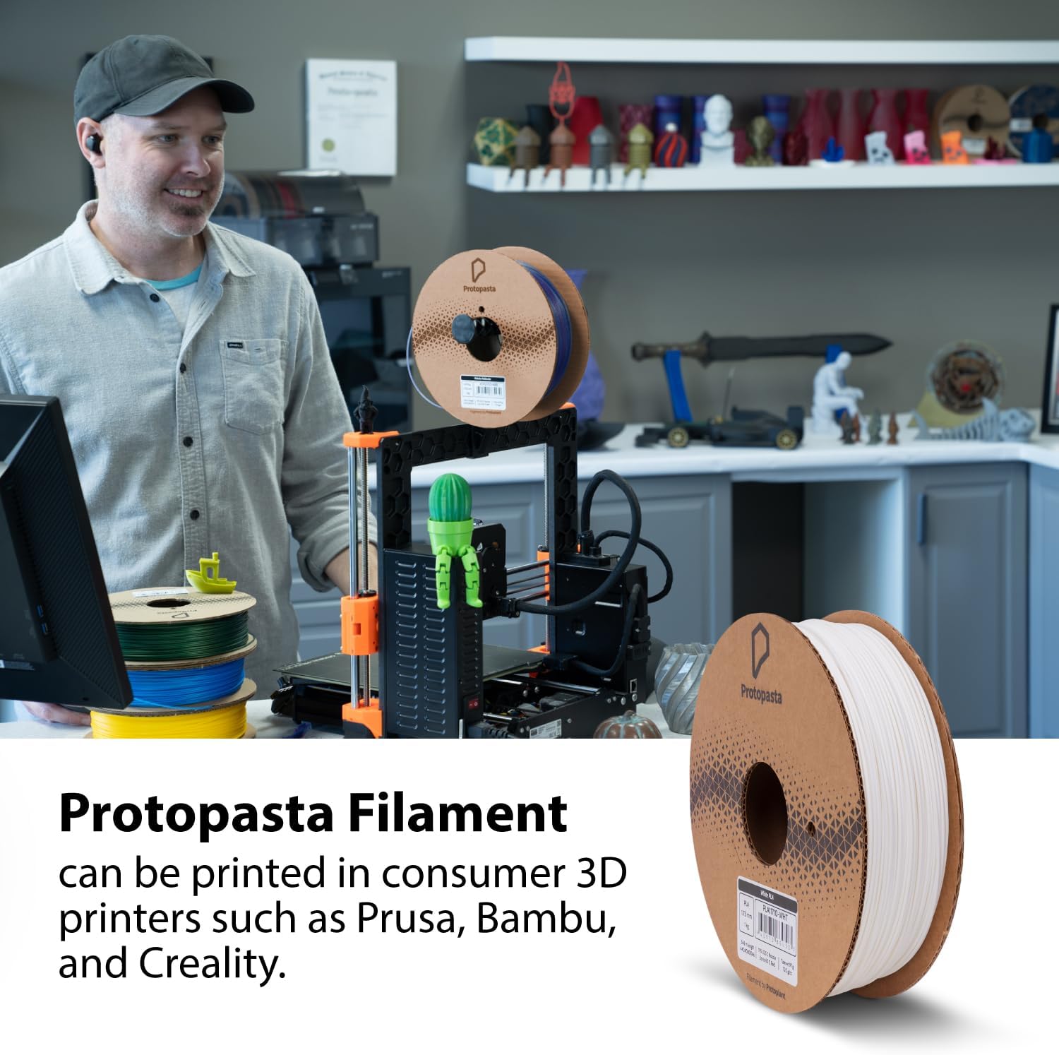 Protopasta 3D Printer Filament | PLA Filament 1.75mm | Simply White PLA | 1kg Spool