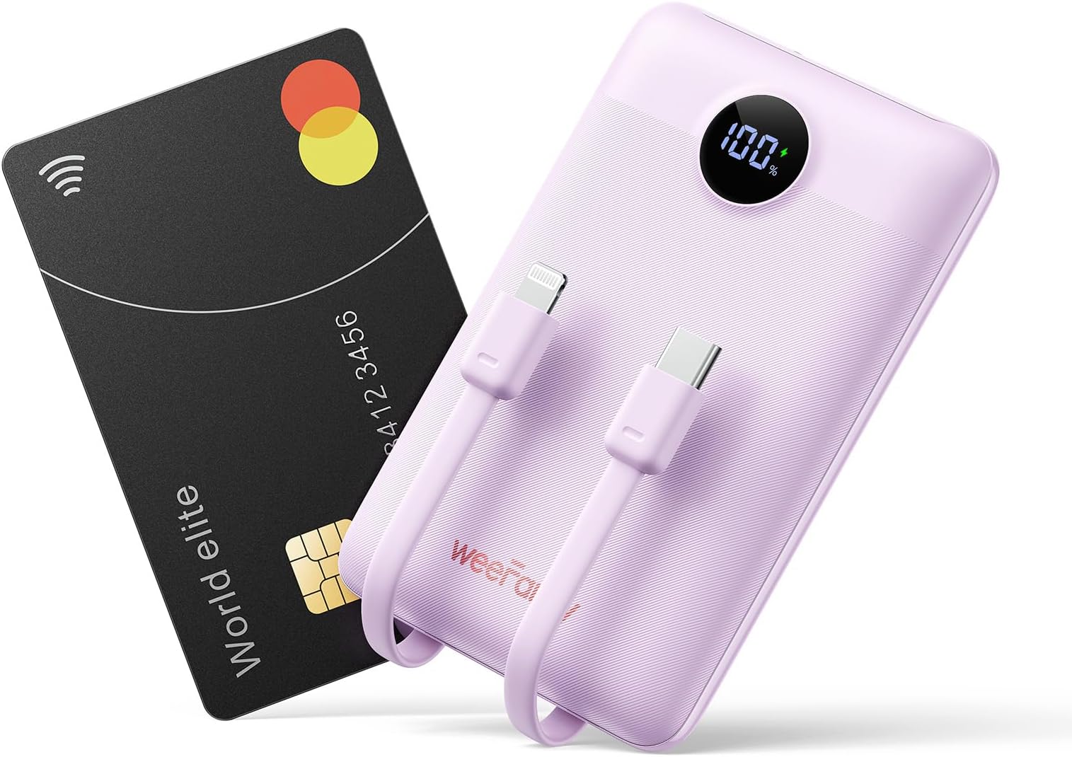 – Power Bank Fast Charging WeeFancy 10000mAh Portable Charger With Built in Cables Small Battery Pack USB C with 3 Outputs & 3 Inputs Mini Powerbank Compatible with iPhone Samsung (Purple)