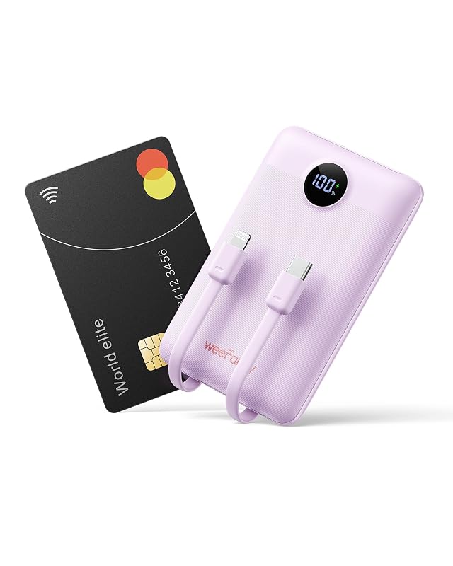 Mini Portable Charger with Built-in Cables 22 5W Fast Charging Power Bank USB-C Small Battery Pack 10000mAh Travel