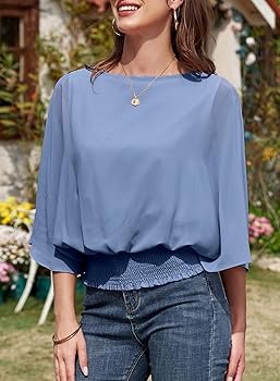 Dokotoo Summer Tops for Women Boat Neck Flowy Chiffon Blouses