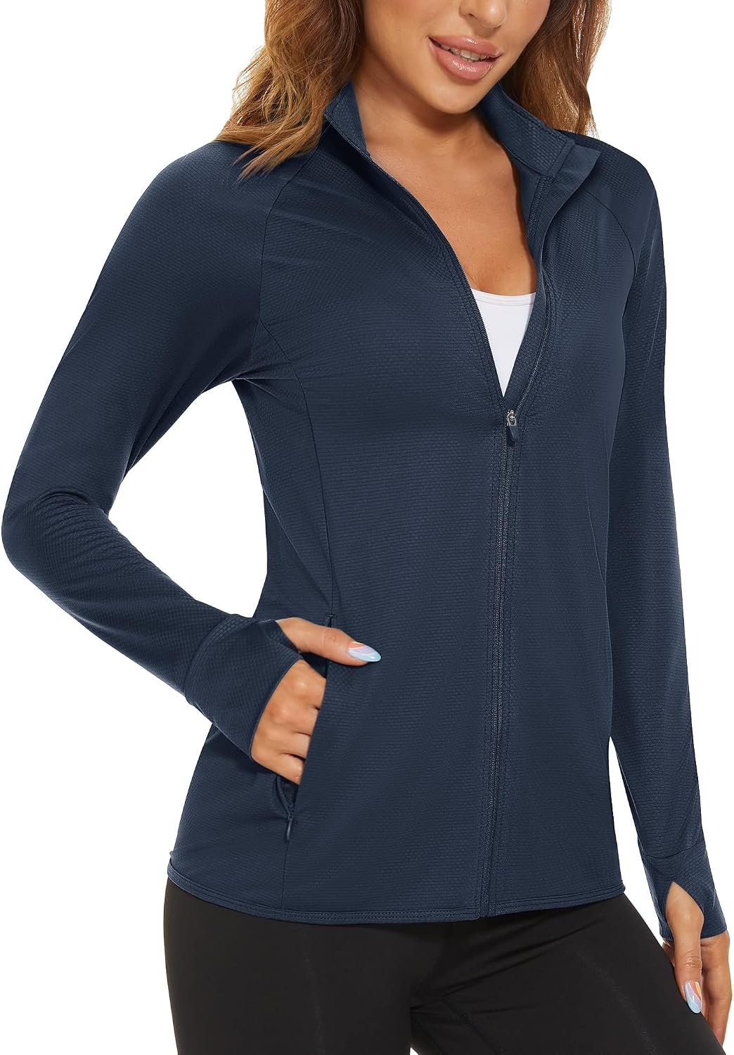 MAGCOMSEN Women's UPF 50+ Athletic Jackets Zip Up Lightweight Sun Protection Shirts with Thumb Holes Workout