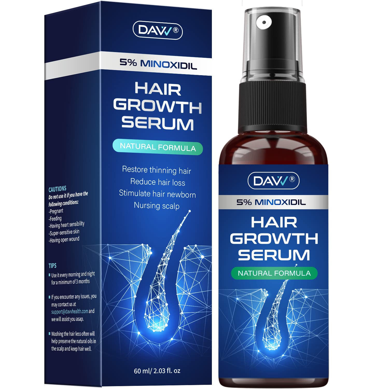 Sponsored Ad - 5% Minoxidil Spray for Women and Men Hair Growth: Minoxidil for Women Hair Growth - Minoxidil for Men - Extra Strength Hair Regrowth Treatment - Hair Growth Serum for Faster Stronger Thicker - 60ML