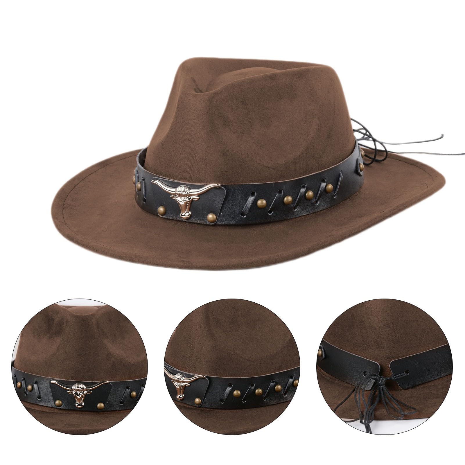 Aegistus Cappello da cowboy unisex per uomo e donna – Cappello western con ampia pelliccia sintetica e chiusura con fibbia – cappello da rodeo per attività all'aria aperta marrone, caffè