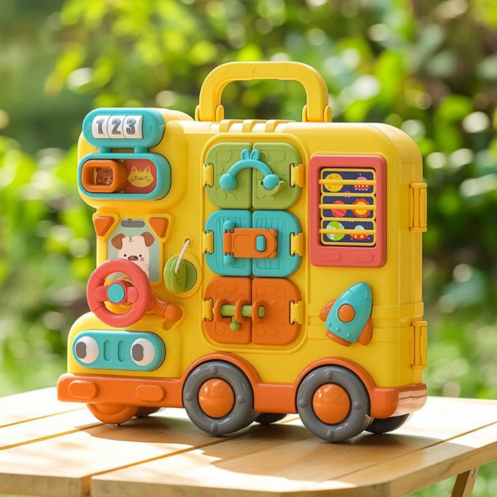 Harilla Lernbrett Kinder Busy Board Lernspielzeug Motorikbrett Aktivitätsbrett mit Zahlen Türen Telefon Lenkrad Uhr Abwechslungsreiche Tastdetails für, Standardversion