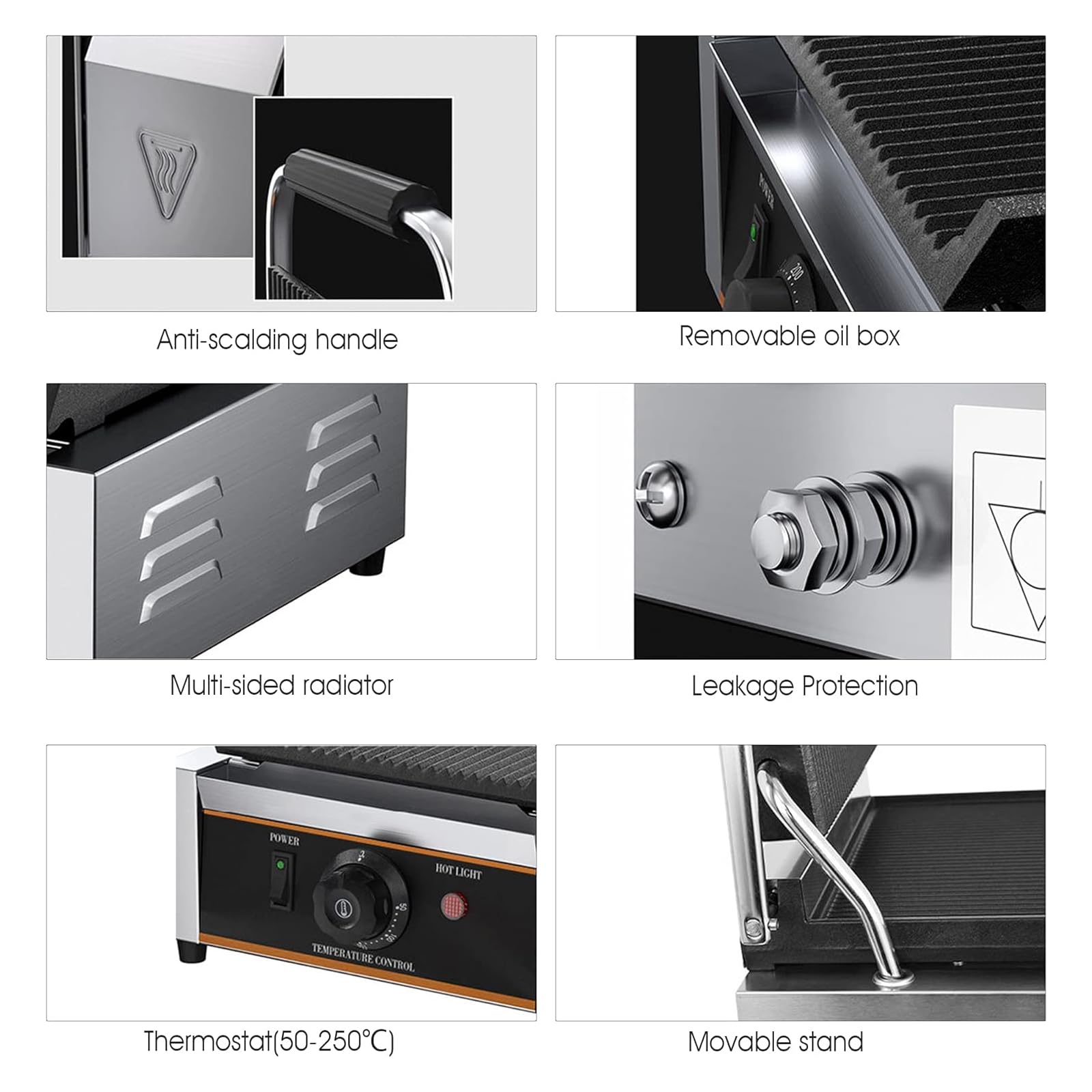 Parrilla De Prensa De Sándwich Comercial, 220 V, Máquina De Prensa Eléctrica Panini, 122.0-300 ℃, Control De Temperatura Ajustable, Superficie Antiadherente, Placas Planas Dobles, 3600 W, Tostadora P