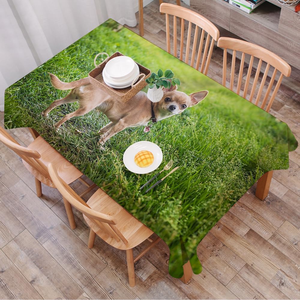 Tovaglia Cane 300x150 Tovaglia Antimacchia Rettangolare Animale Domestico Tovaglie lavabile Verde Copritavolo in Poliestere Impermeabile per Cucina Feste A-7296