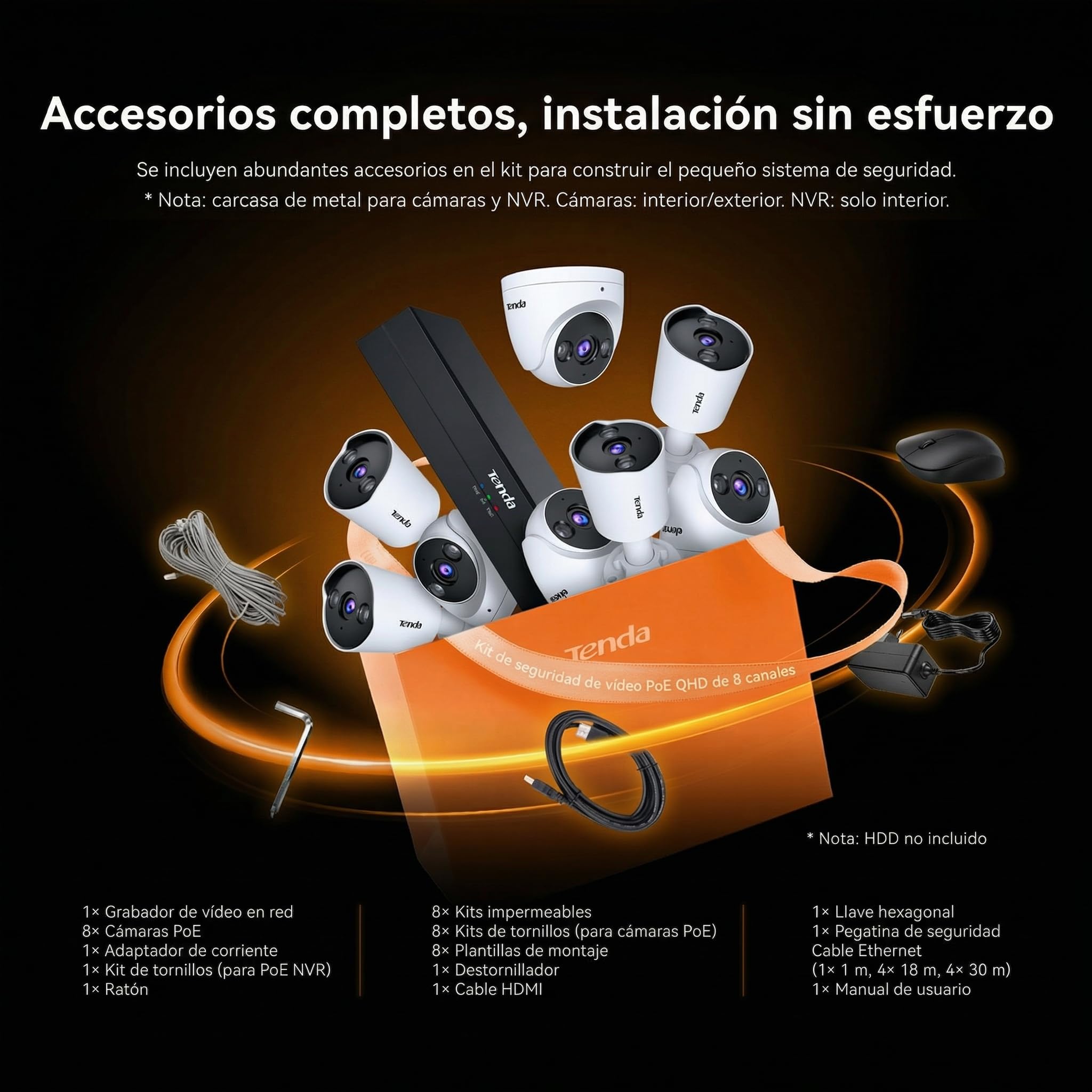 Tenda 4MP 8CH PoE Kit Cámaras de Vigilancia, Cámaras IP Seguridad PoE Exterior, 8CH NVR con 1TB HDD para Grabación 24/7, Detección Humana AI, IP67 Impermeable, TK8P-4BTC