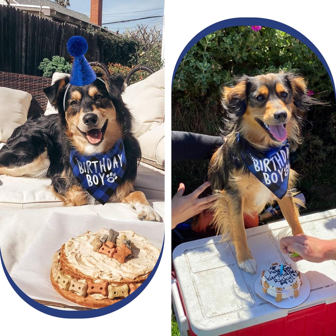 WUSJCOF Set Compleanno Cane 3 Pezzi, Bandana e Cappello con 8 Numeri Bling Adesivi, Regalo di Compleanno per Cani, Decorazioni per Festa di Compleanno Cane (Blu)