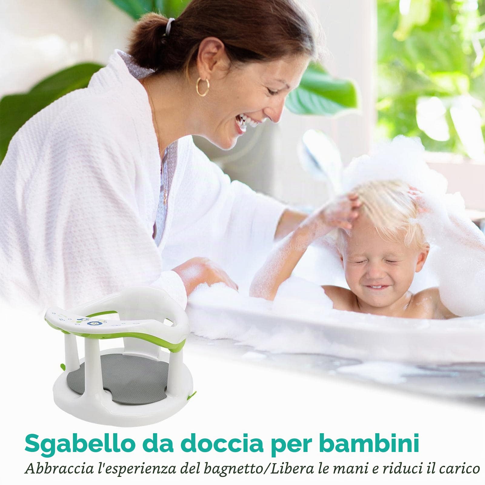 Seggiolino Bagnetto con Ventose per Bambini 6-18 Mesi, Doccia e Bagno, Sedia di Sicurezza Antiscivolo con Schienale Alto