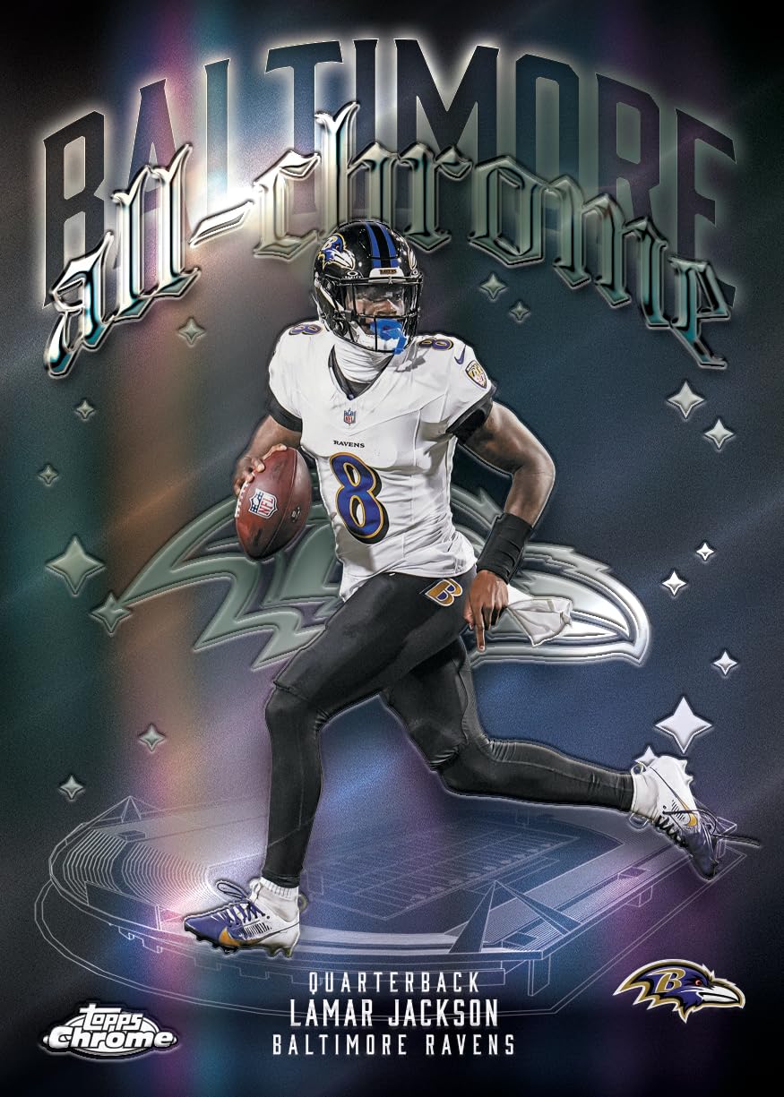 Topps Chrome® Football 2025 – Value Box (zawiera 4 karty w opakowaniu, 7 opakowań w pudełku).