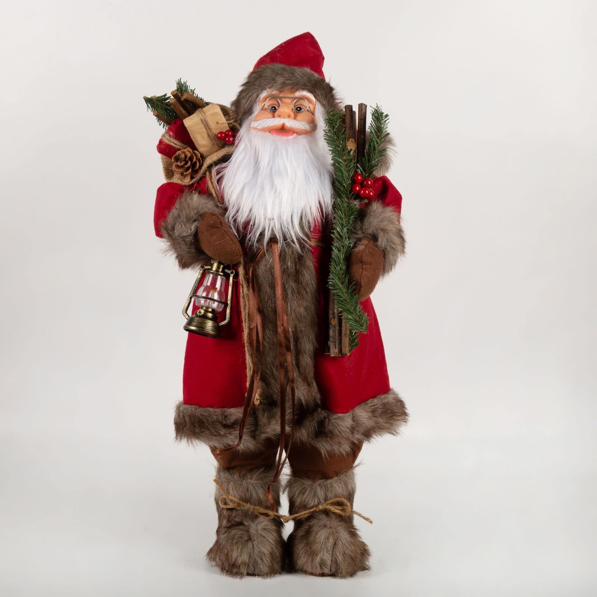 Santa Claus Christmas Figurine Figure Decor Standing Santa Doll Christmas Santa Figurine Xmas Toy with Gift Bags for Holiday Party Outdoor Indoor- 30cm