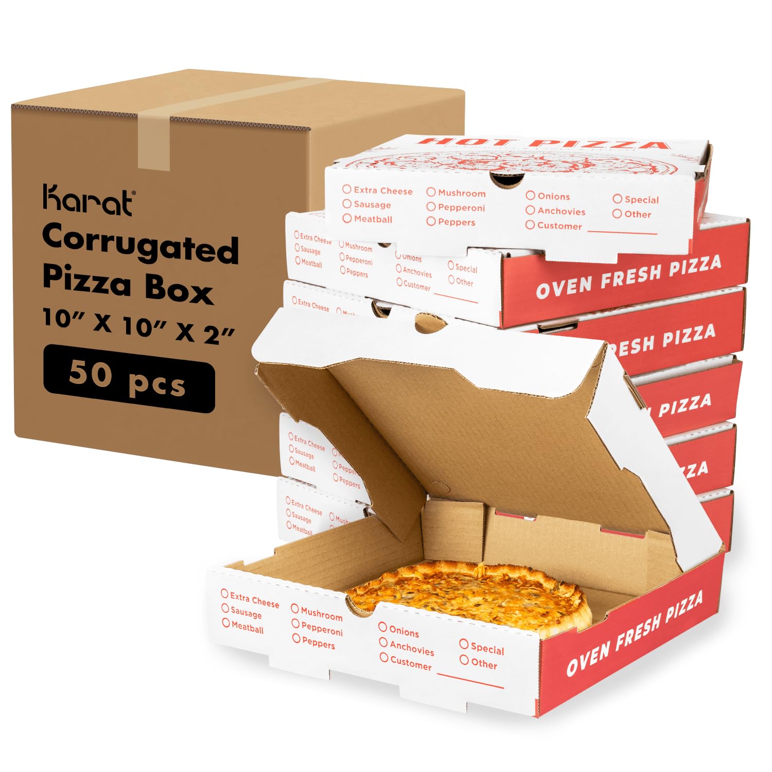 Karat Pizza Boxes 10x10 50 Pack