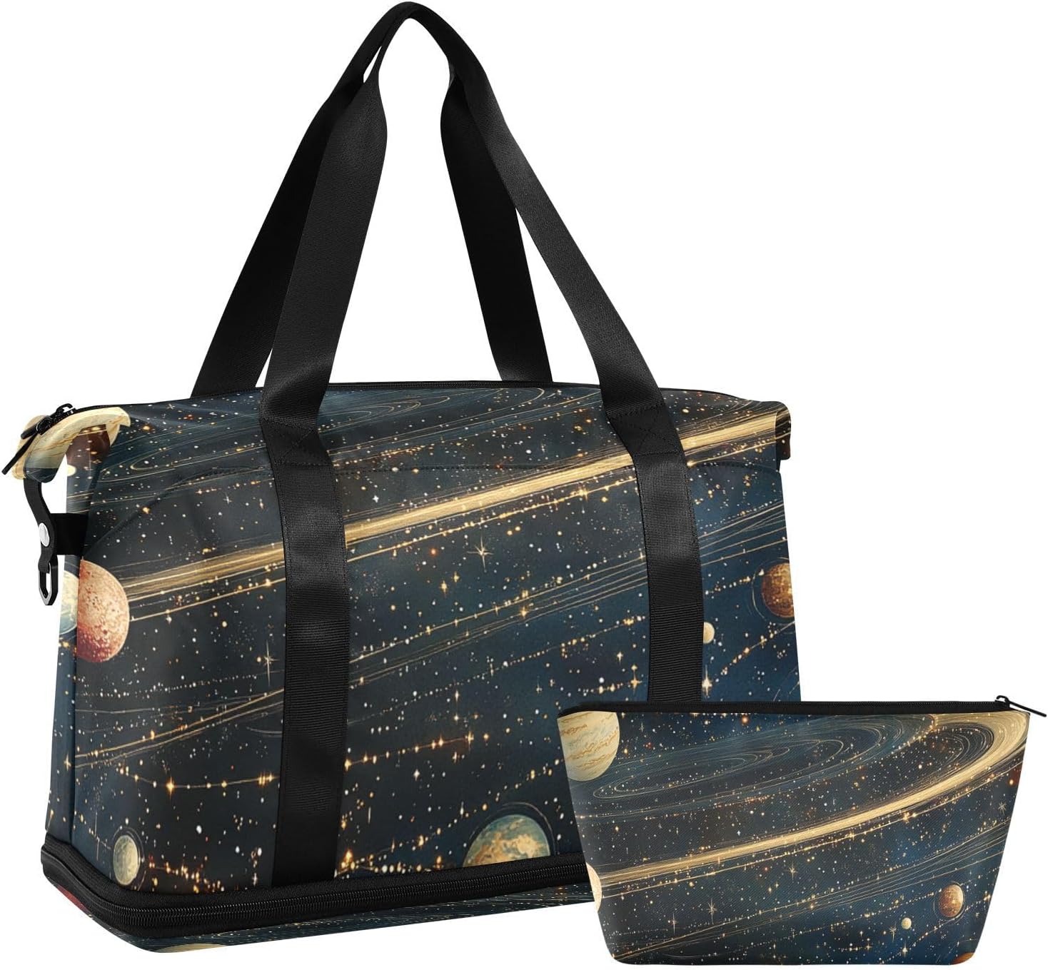 Space Planet Gym Tote Bag Sports Gym Tote Bag with Adjustable Strap for Hiking 2 Pcs Set