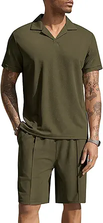 COOFANDY Men's Polo Shirt and Shorts Set 2 Piece Outfits Fashion Summer Tracksuits Short Sleeve Casual Polo Suit