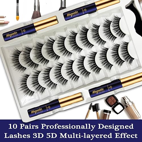 Miniatura 2 de Pestañas magnéticas 7C SevenCrown, 10 pares de pestañas magnéticas de ojo de gato con forro, aspecto natural, pestañas postizas magnéticas