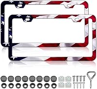 Vista 1 de LIN KANG - 2 marcos para placa, con diseño de las franjas de la bandera estadounidense, patrióticos, universales, de aluminio, acabado mate