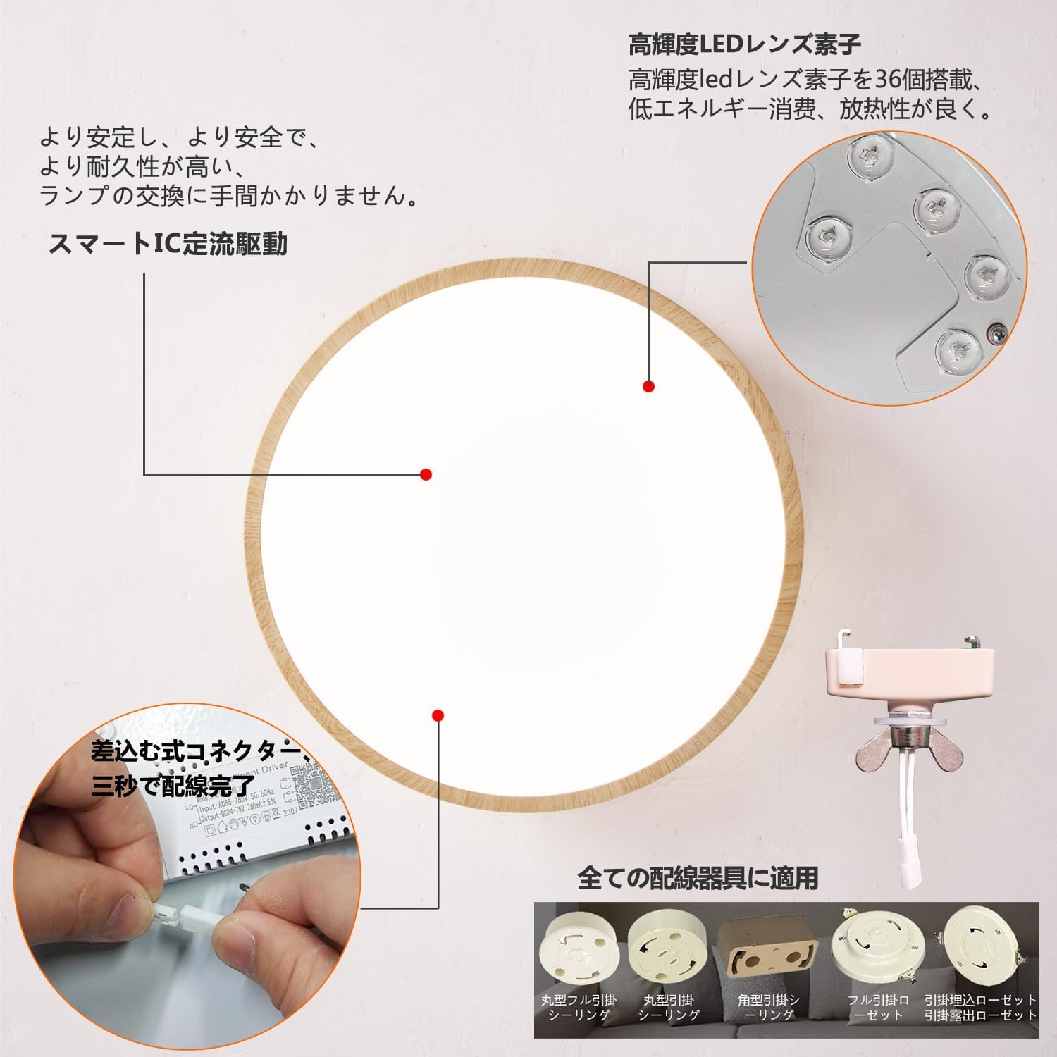 ledシーリングライト 30W ホワイト木目調・和風・調光/調色・リモコン付き・全灯と50％・常夜灯タイプ リビング 寝室 和室 洋室 インテリア照明 Herischen(ホワイト木目調 Aタイプ)